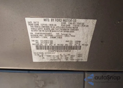 2013 Ford Taurus Limited from USA, damaged, VIN 1FAHP2F85DG226853